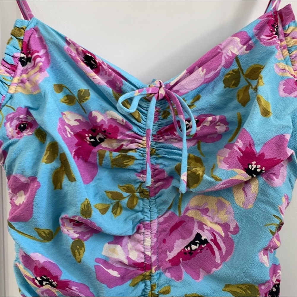 Zara Blue and Pink Floral Ruched Tube Mini Dress - Picture 11 of 13